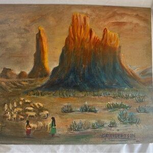 Vintage Original Oil on Canvas Desert Landscape 18x14
